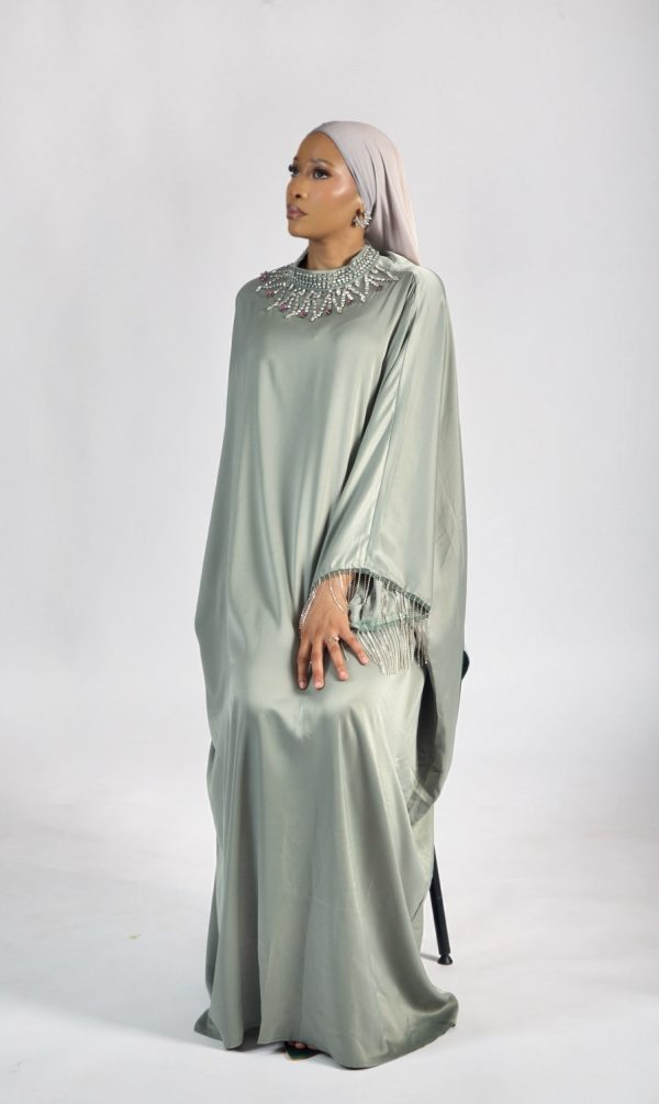 ABAYA Habi perlée vert – Image 7