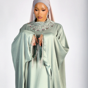 ABAYA Habi perlée vert