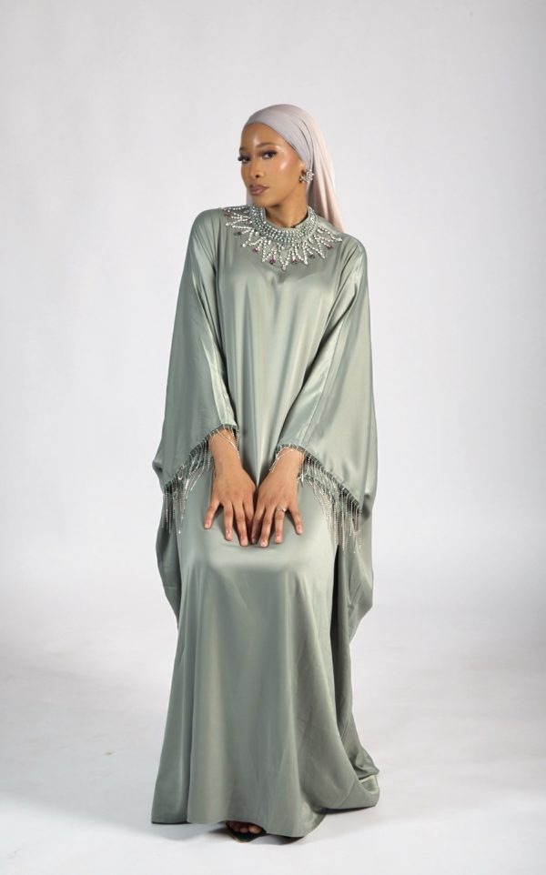 ABAYA Habi perlée vert – Image 6