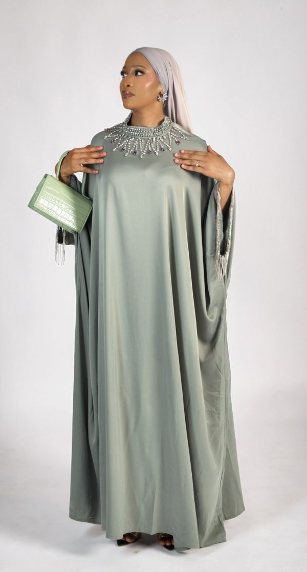 ABAYA Habi perlée vert – Image 4