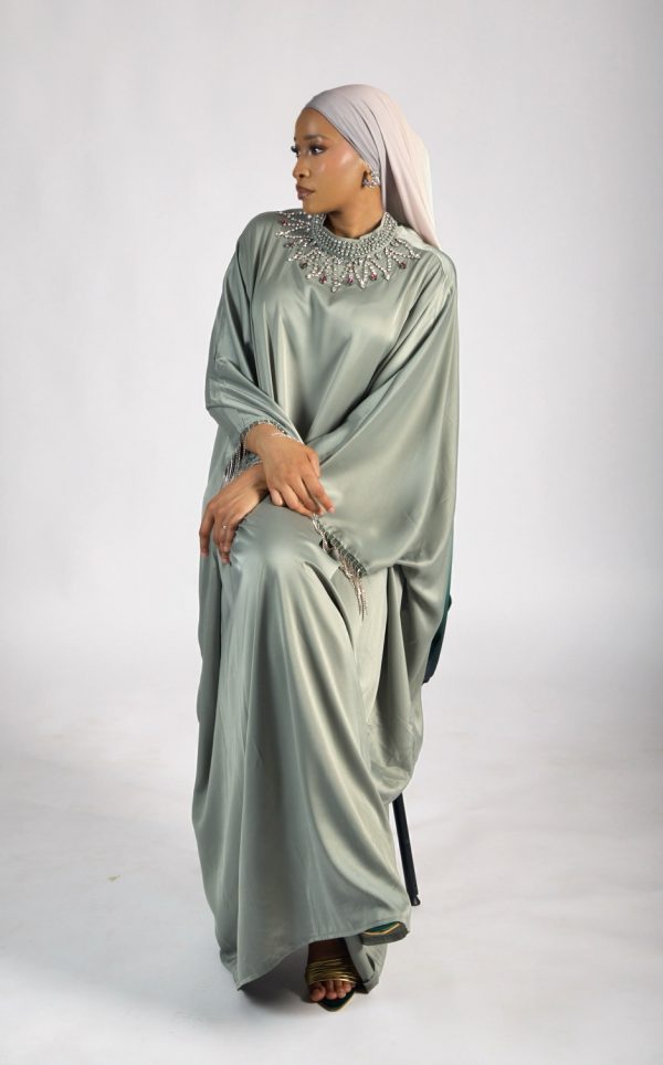 ABAYA Habi perlée vert – Image 8