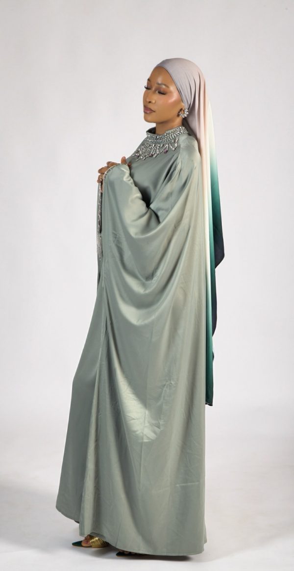 ABAYA Habi perlée vert – Image 5